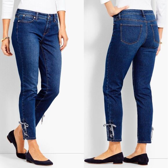 *Talbots Jeans Size 8 Flawless Slim Ankle Lace Up Gingham - Picture 1 of 12
